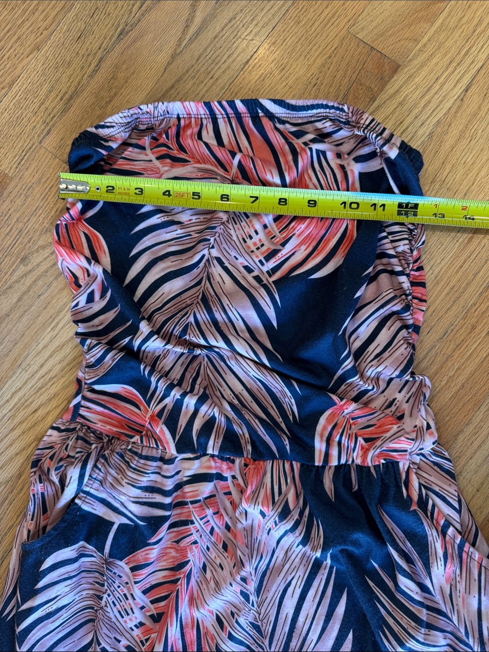 Navy Tropical Strapless Maxi Dress with Coral Palm Print Medium - Picture 3 of 8